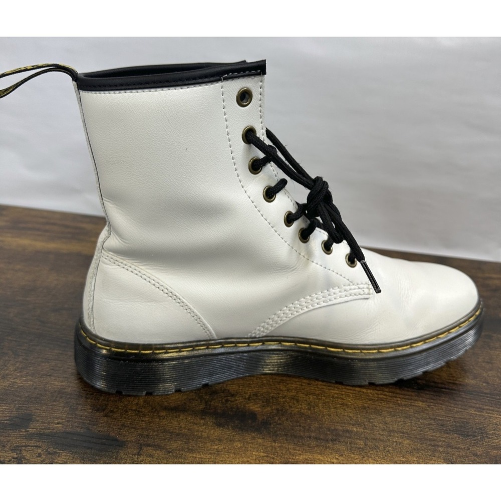 Dr. Martens Zavala White Leather Lace Up Combat Ankle Boots Women's 10 Men's 9 - Picture 4 of 16
